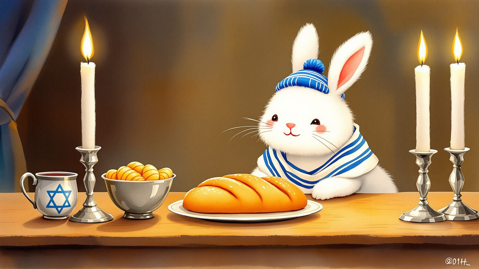 Jew Rabbit at the Shabbat table